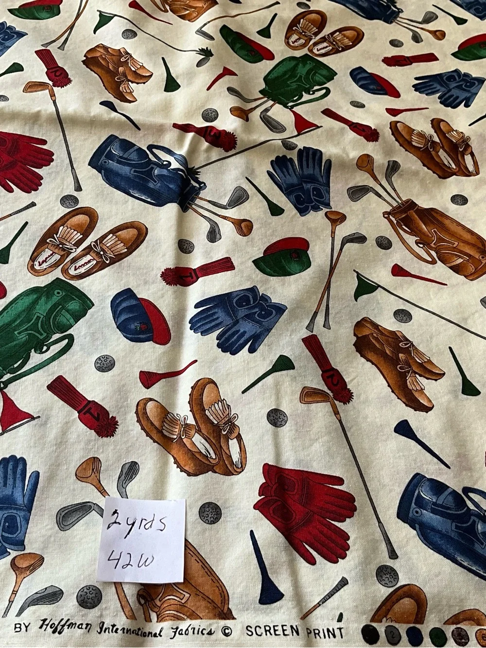 Quilting Sewing Craft Fabric Lot Ivy League By Hoffman Golf Clubs Bag Cream Blue